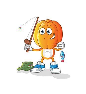 Yıldız Meyve Kafa karikatür balıkçısı illüstrasyonu. karakter vektörü