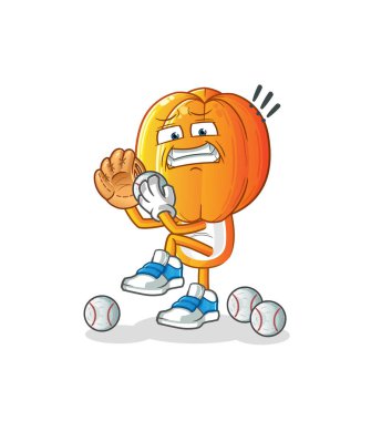 Yıldız meyve kafalı çizgi film beyzbol atıcısı. çizgi film maskotu vektörü