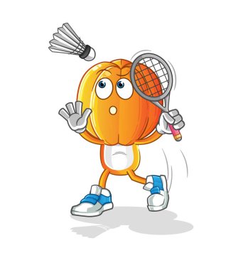 Badminton 'da yıldız meyve kafalı çizgi film ezer. çizgi film maskotu vektörü