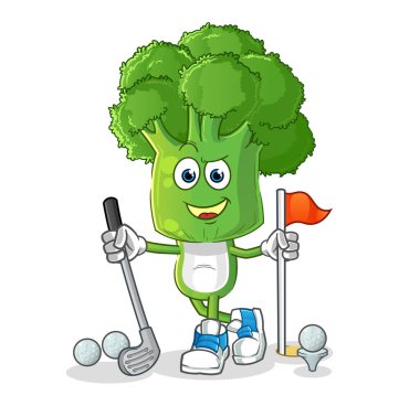 Brokoli kafa karikatürü golf oynuyor. çizgi film karakteri
