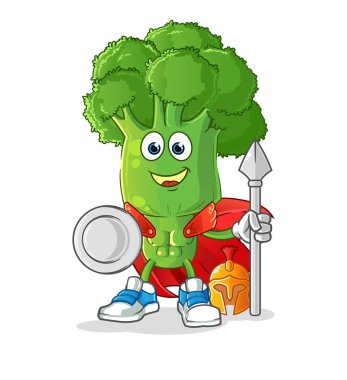 Brokoli kafa çizgi film karakteri Spartan. maskot vektörü