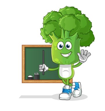 Brokoli baş çizgi film öğretmeni vektörü. çizgi film karakteri