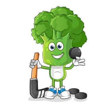 Brokoli kafa çizgi filmi hokey vektörü oynuyor. çizgi film karakteri