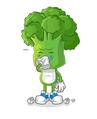 Brokoli kafalı çizgi film karakteri. çizgi film maskotu vektörü