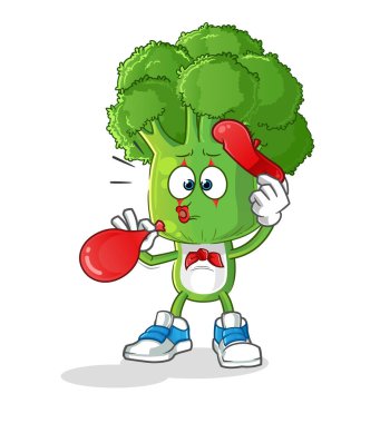 Brokoli kafalı karikatür pandomim balonu şişiriyor. çizgi film vektörü