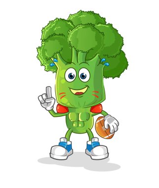 Rugby karakterini oynayan brokoli kafalı bir çizgi film. çizgi film vektörü