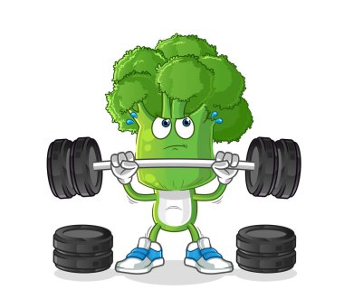 Brokoli kafa çizgi filmi halterci karakteri kaldırıyor. çizgi film vektörü