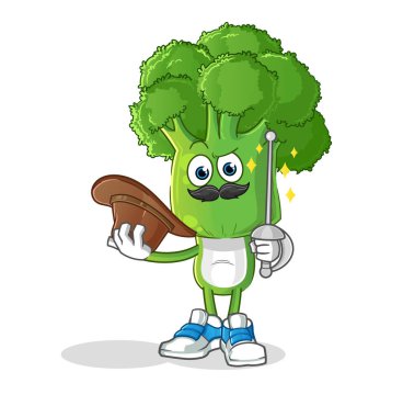 Brokoli baş eskrimci karakteri. çizgi film maskotu vektörü