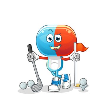 Golf oynayan kapsül kafalı çizgi film karakteri. çizgi film karakteri