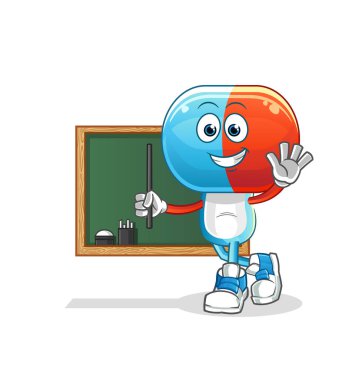 Kapsül kafalı çizgi film öğretmeni vektörü. çizgi film karakteri