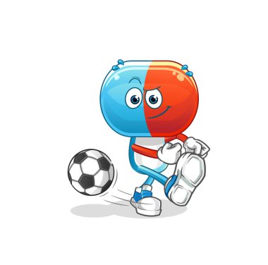 Kapsül kafası çizgi filmi topa vuruyor. çizgi film maskotu vektörü