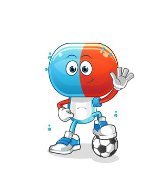 Kapsül kafalı çizgi film futbol illüstrasyonu oynuyor. karakter vektörü