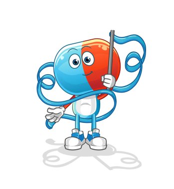 Kapsül kafalı çizgi film Ritmik Jimnastik Maskotu. çizgi film vektörü