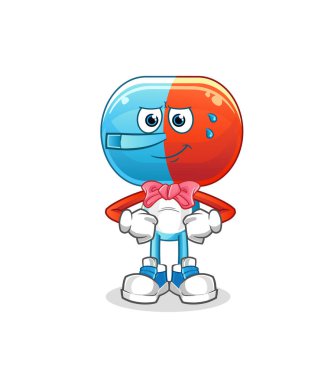 Kapsül kafalı çizgi film karakteri Pinokyo karakteri gibi yalan söylüyor. çizgi film vektörü