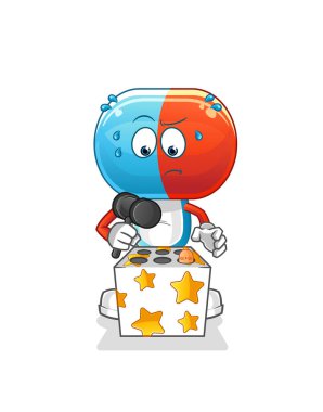 Kapsül kafalı çizgi film karakteri bir köstebek maskotunu hakladı. çizgi film vektörü