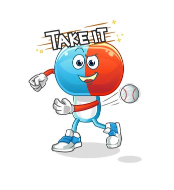 Kapsül başı çizgi filmi beysbol vektörü fırlatıyor. çizgi film karakteri