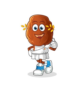 Yunan elbiseli bir meyve kafa karikatürü. çizgi film maskotu vektörü