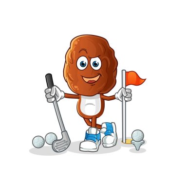 Golf oynayan meyva kafalı çizgi film karakteri. çizgi film karakteri