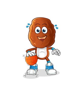 Meyve kafalı çizgi film karakteri basketbol karakteriyle çıkıyor. çizgi film vektörü