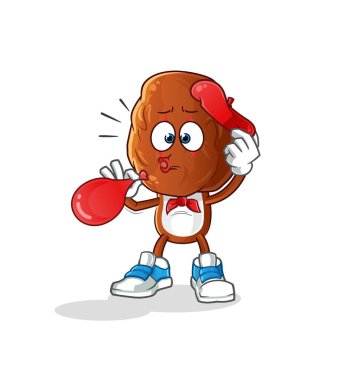 Meyve kafalı çizgi film pandomimcisi balon şişiriyor. çizgi film vektörü