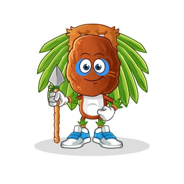 Meyve kafa çizgi film kabile maskotu ile çıkmak. çizgi film vektörü