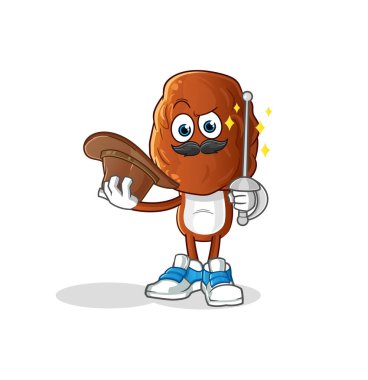 Meyve kafalı çizgi film eskrimcisi karakteriyle çıkmak. çizgi film maskotu vektörü