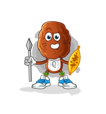 Meyve kafalı çizgi film Afrikalı kabile maskotuyla çıkmak. çizgi film vektörü