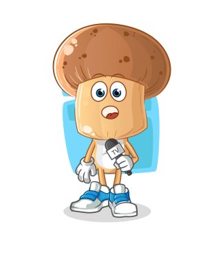 Mantar kafalı çizgi film muhabiri. çizgi film maskotu vektörü