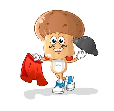 Kırmızı bez resimli mantar kafalı matador. karakter vektörü