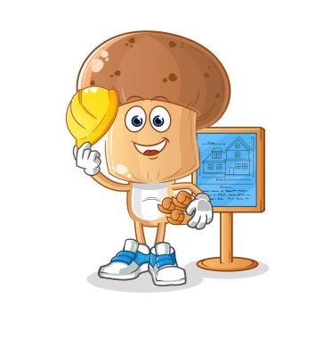 Mantar kafalı karikatür mimari çizimi. karakter vektörü