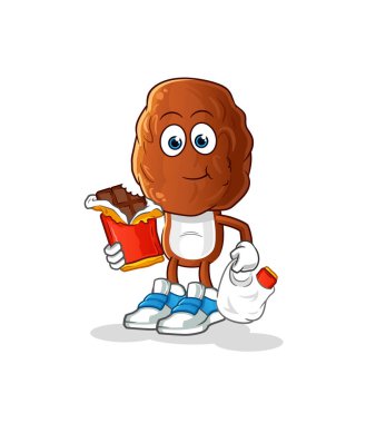 Meyve kafa çizgi filmi çikolata maskotu yer. çizgi film vektörü