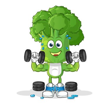 Brokoli kafa çizgi film ağırlık çalışması illüstrasyonu. karakter vektörü