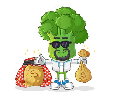 Brokoli kafalı zengin Arap maskotu. çizgi film vektörü