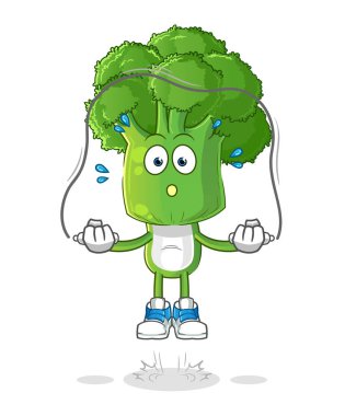 Brokoli kafa çizgi film atlama ipi egzersizi. karakter vektörü