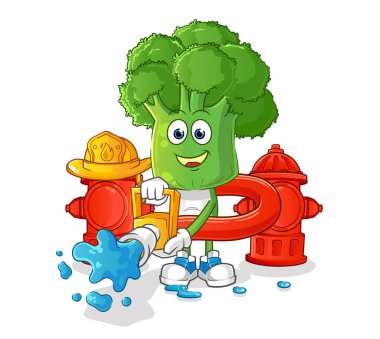Brokoli kafa çizgi film itfaiyecisi vektörü. çizgi film karakteri