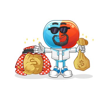 Kapsül kafalı çizgi film zengin Arap maskotu. çizgi film vektörü