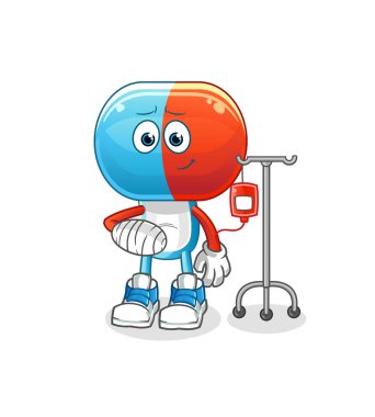 Serum illüstrasyonunda kapsül kafası hastalanmış. karakter vektörü