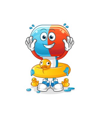 Ördek şamandıralı kapsül kafalı çizgi film. çizgi film maskotu vektörü