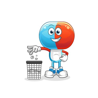 Kapsül kafalı çizgi film. Çöp maskotu at. çizgi film vektörü