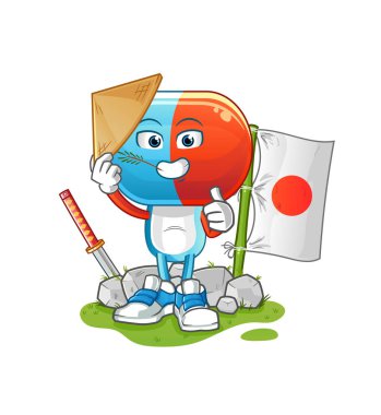 Kapsül başlı karikatür Japon vektörü. çizgi film karakteri