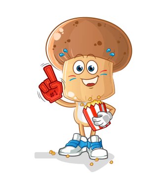 Patlamış mısır resimli mantar kafalı çizgi film hayranı. karakter vektörü