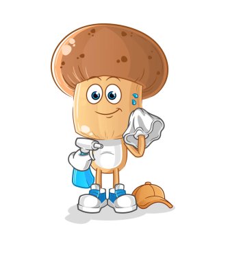 Mantar başlı çizgi film temizleyici vektörü. çizgi film karakteri