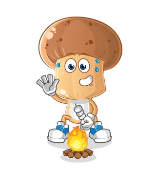 Mantar kafalı çizgi film karakteri lokum kızartıyor. çizgi film vektörü