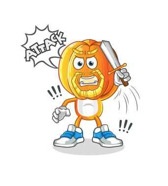 Yıldız meyve kafalı çizgi film şövalyeleri kılıçla saldırır. çizgi film vektörü