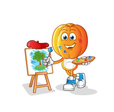 Yıldız meyve kafalı karikatür sanatçısı maskotu. çizgi film vektörü