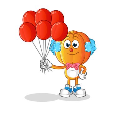 Balon vektörlü yıldız meyve kafalı palyaço. çizgi film karakteri