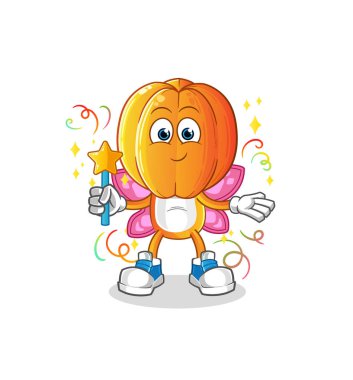 Kanatları ve sopası olan yıldız meyve kafalı çizgi film perisi. çizgi film vektörü