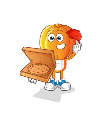 Yıldız meyve kafalı çizgi film pizzacısı çocuk vektörü. çizgi film karakteri