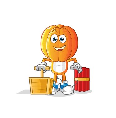 Yıldız meyveli çizgi film elinde dinamit fünyesi tutuyor. çizgi film vektörü