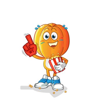 Yıldız meyveli çizgi film fanatiği ve patlamış mısır çizimi. karakter vektörü